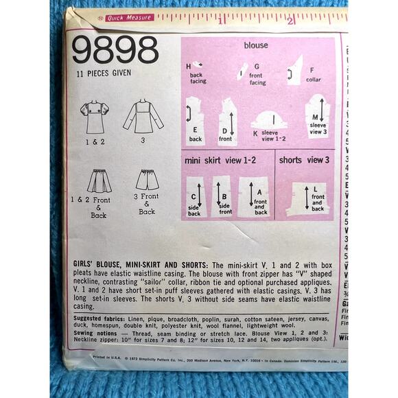 Simplicity 9898 girls top shorts mini skirt pattern size 7 - Picture 4 of 6